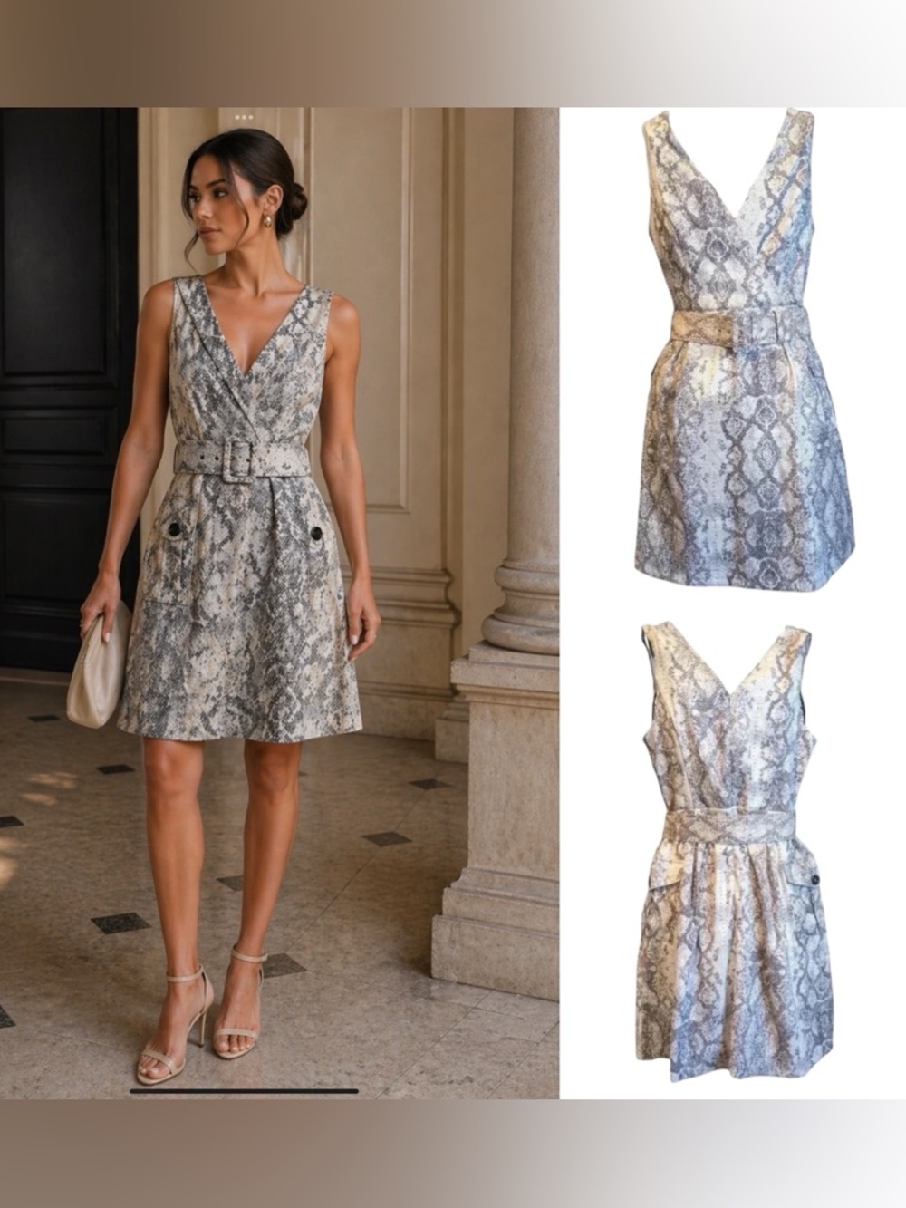 Julia Jordan Women's Snake Print Sleeveless Dress Fit & Flare Size 8 V-Neck